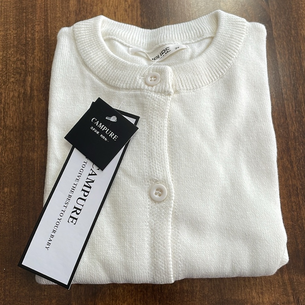 Campure Little Girl Off-White Button Down Lightweight Cardigan Sweater NWT‎